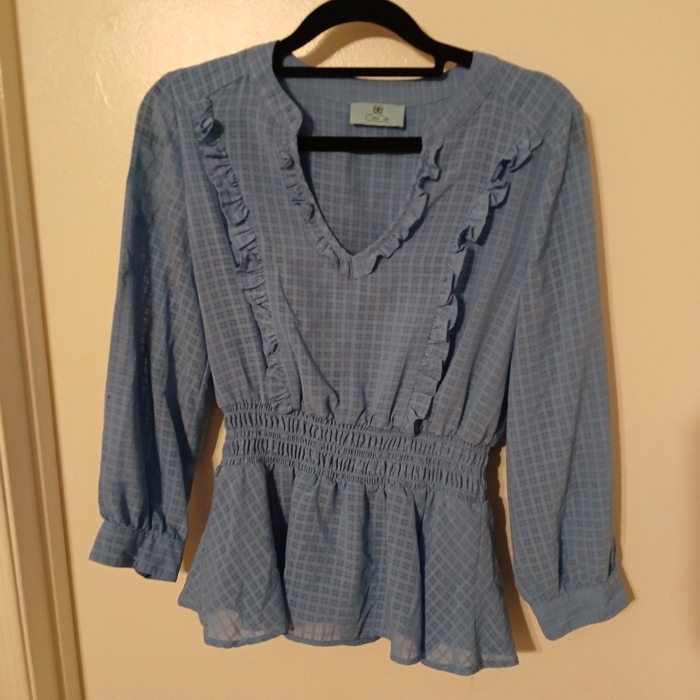 CeCe Blue Ruffled Peplum Blouse